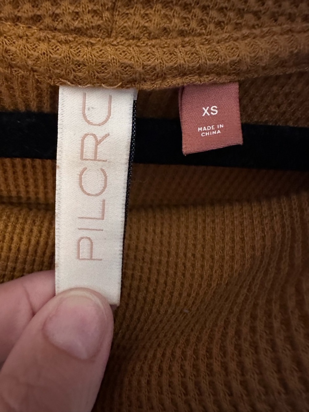 Anthropology XS Pilcro Angie mock neck cotton waffle knit yellow-brown tunic - Picture 12 of 13